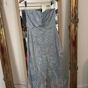 Elegant Blue Strapless Jumpsuit